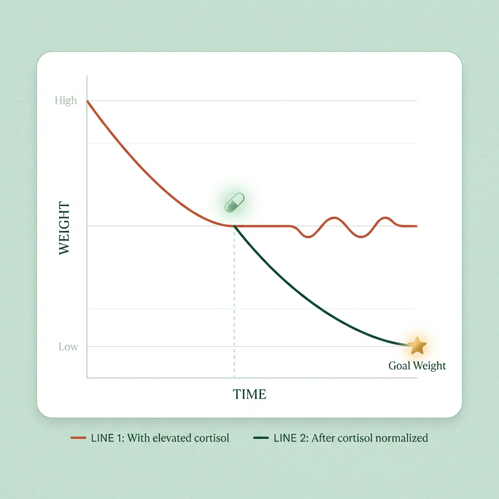 Graph showing weight loss resuming after cortisol normalization