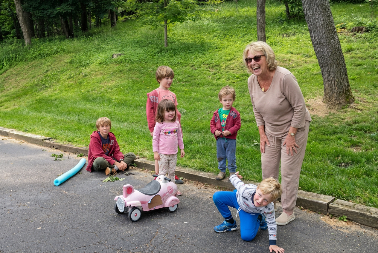 Lory playing outside with her grandkids